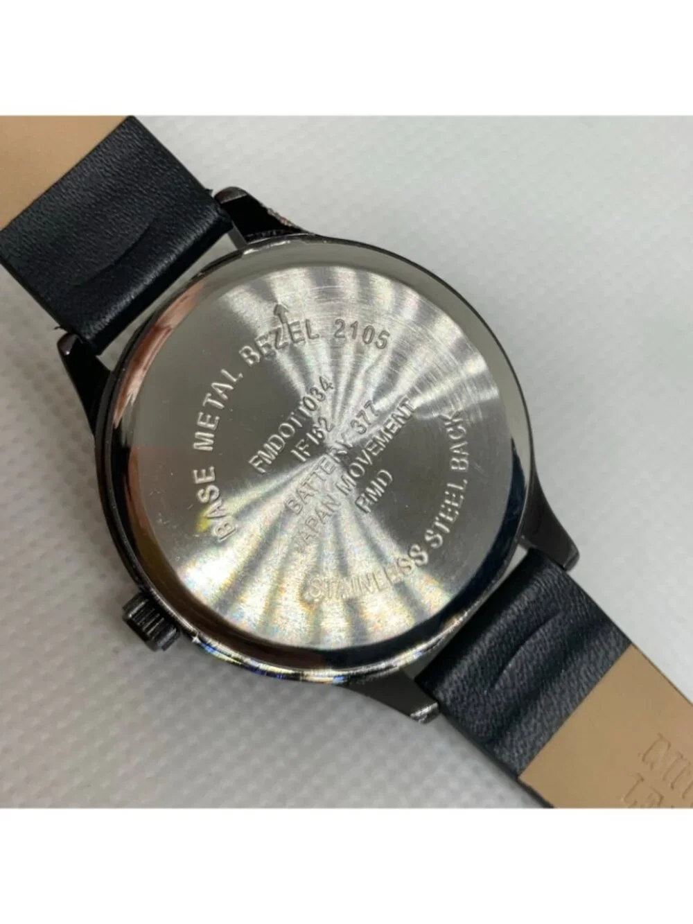 FMD women’s quartz watch black tone 33mm floral dial black leather running